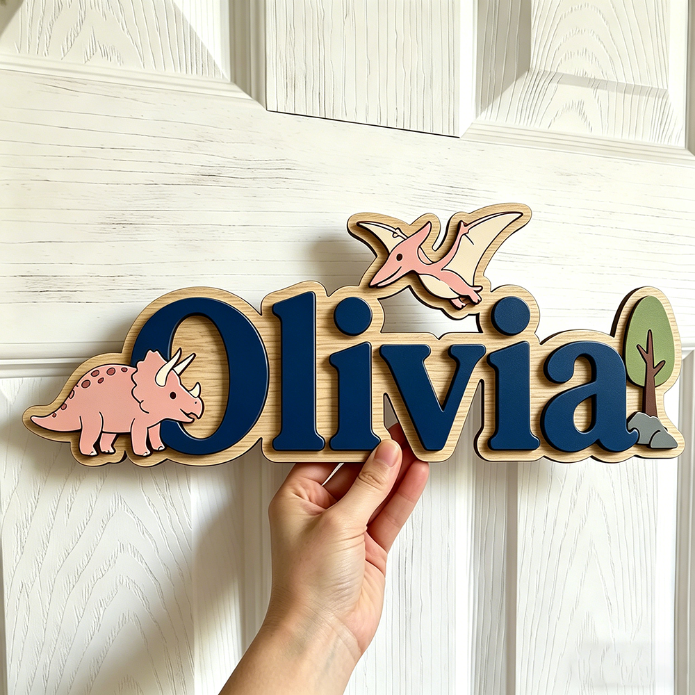 Home Decor Wall Art - Personalized Dinosaur Name Sign for The