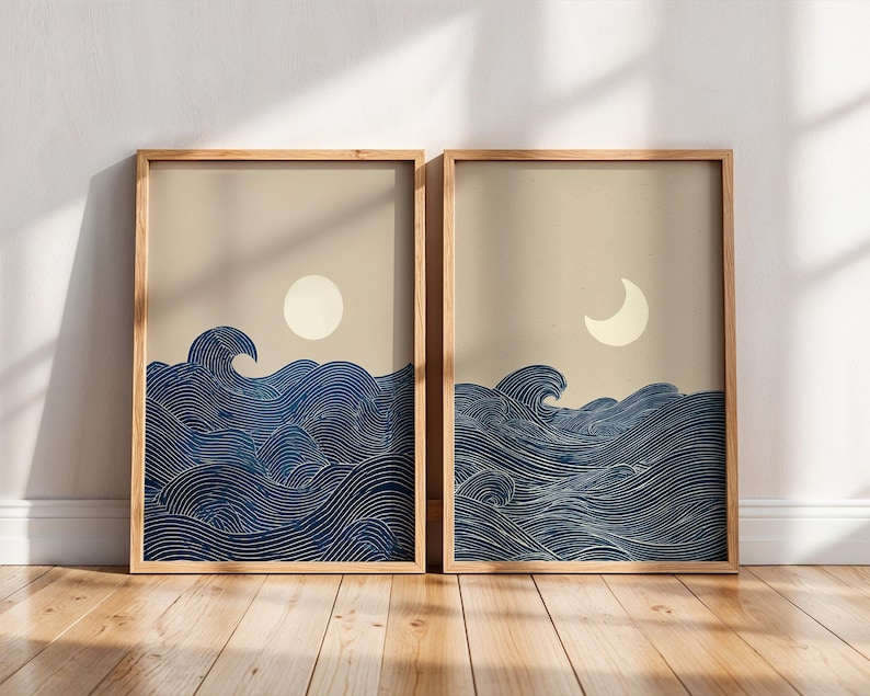 Home Decor Japandi - 2pcs Japandi Minimalist Moon Crescent Canvas