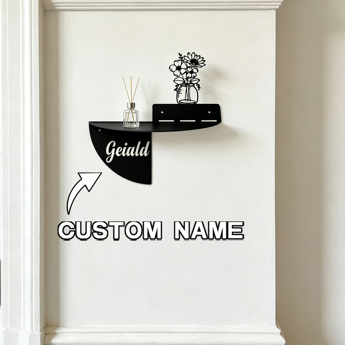 Home Decor Wall Art - Custom Text flowers Metal Wall Shelf