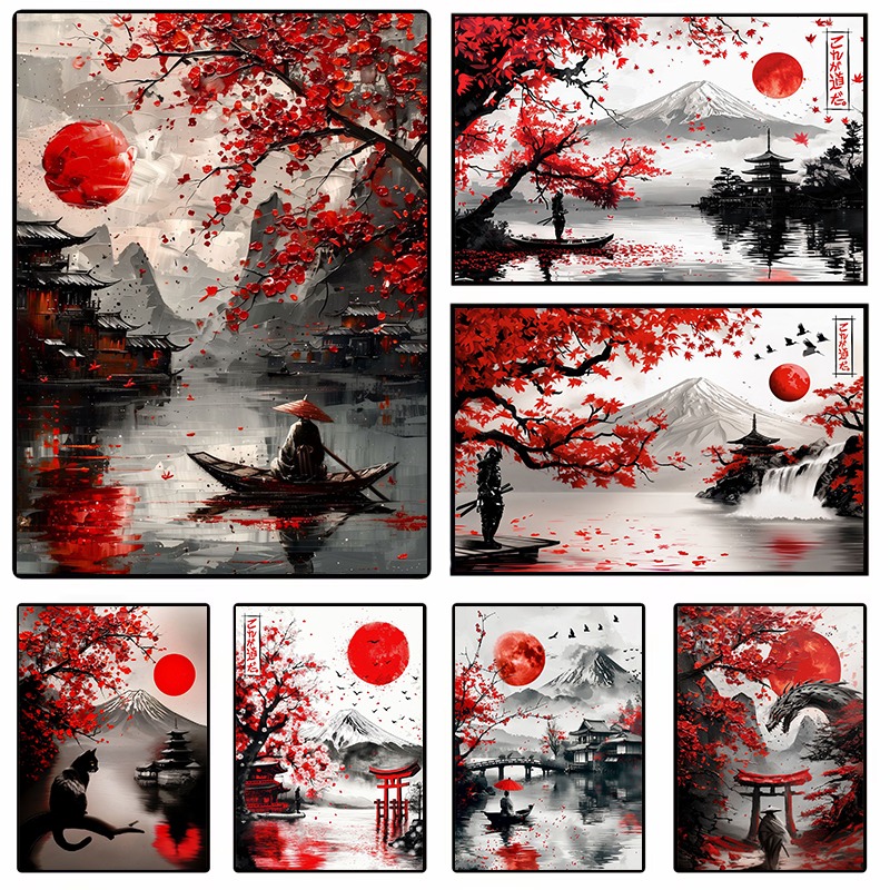 Home Decor Japandi - Japanese Landscape Ink Painting Poster Mountain