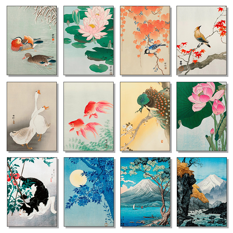 Retro Japanese Flowers Cat Dog - đánh giá và giá Home Decor Japandi