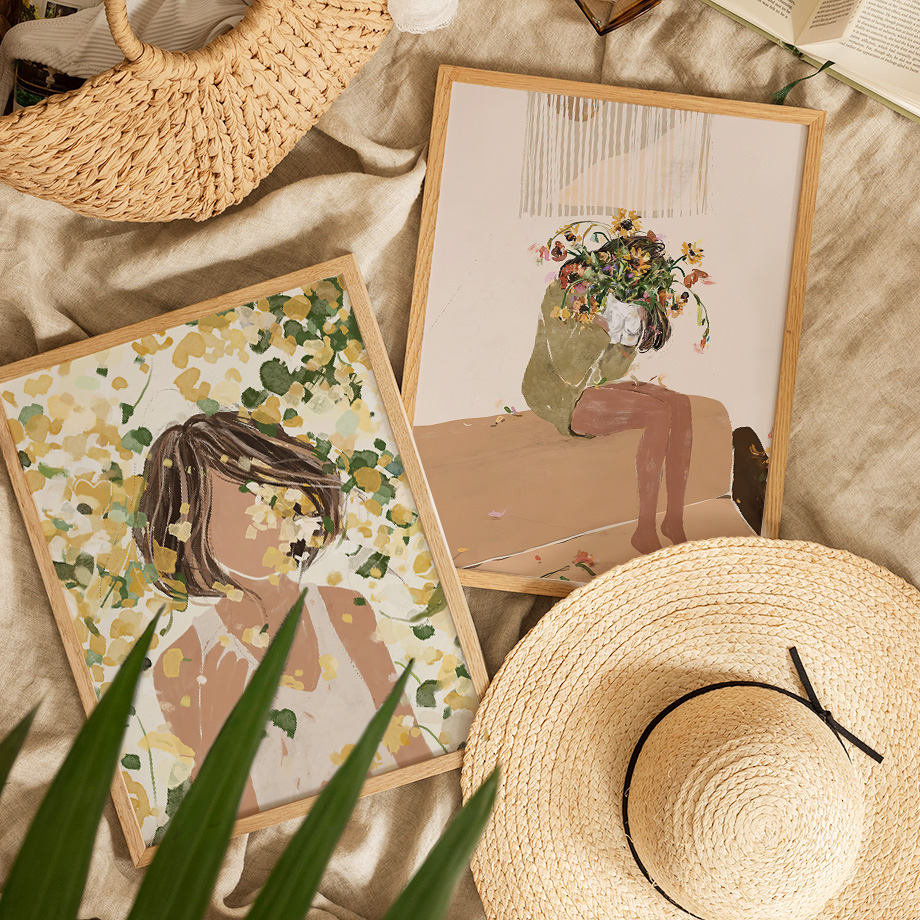 Boho Abstract Girl Flowers Lea - đánh giá và giá Home Decor Japandi